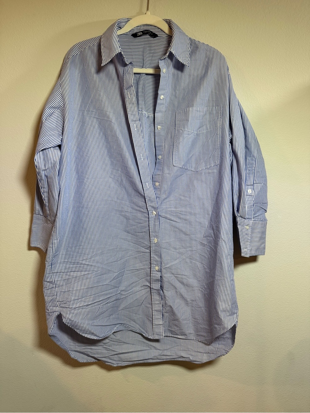 Zara Blue and White Pinstripe OVERSIZED Button-Down Shirt